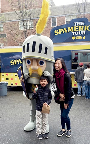 Fans get their picture taken with Sir Can-A-Lot at the Tribeca Family Festival. 