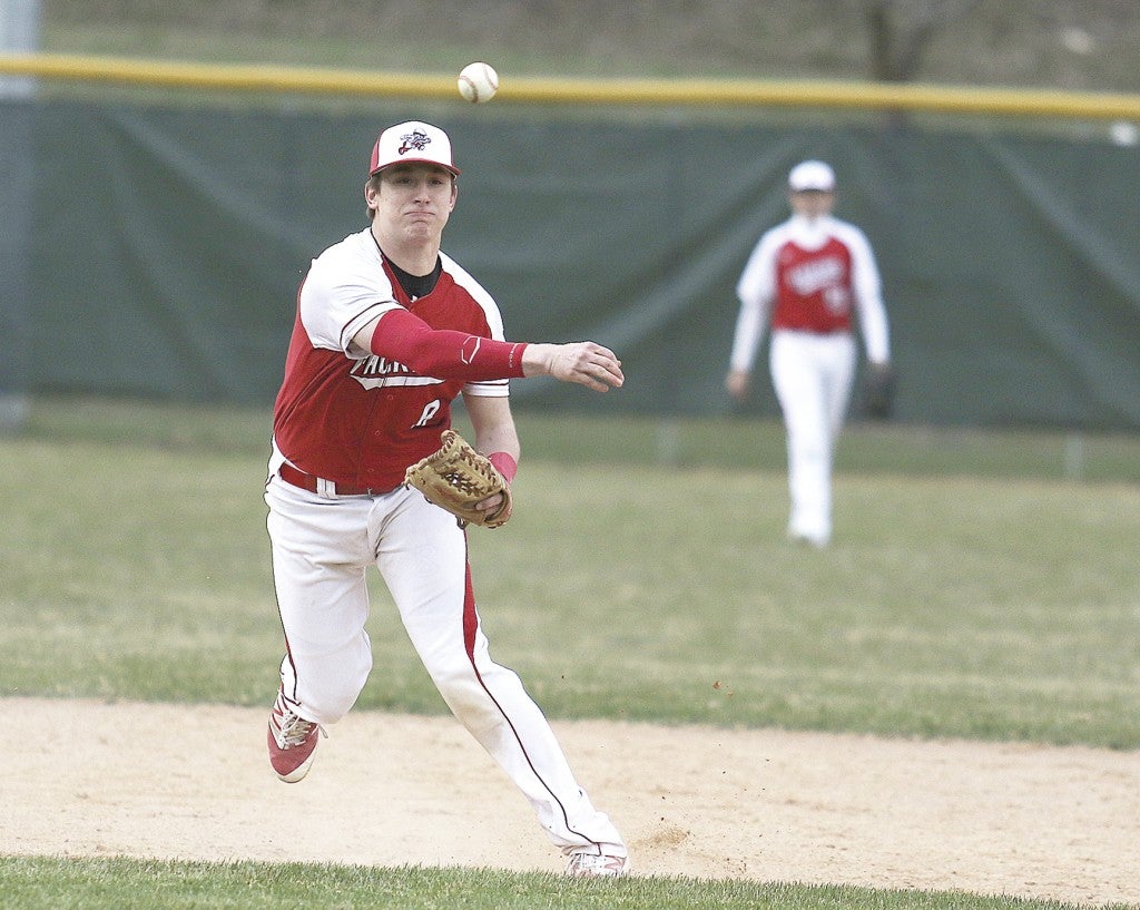 Austin shortstop Dylan Gasner makes a throw to first for an out during Tuesday's Big Nine Conference game against Red Wing at the Red Wing Athletic Field. Photo by Joe Brown/Red Wing Republican Eagle