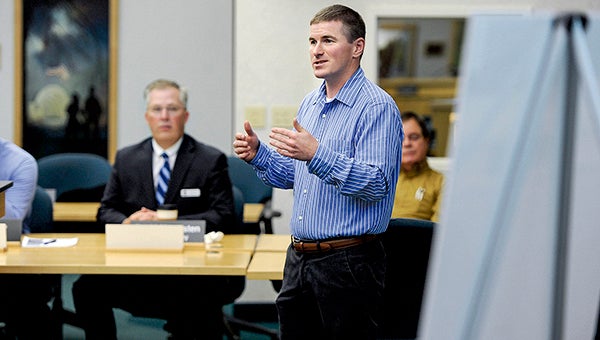Justin Hanson, Soil and Water Conservation District manager, begins his presentation for members of the Minnesota House Bonding Committee in the City Council chambers earlier this year. -- Herald file photo