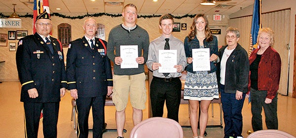 American Legion Post 91 Americanism Award Recipients: pictured from left: Post 91 Commander Kirk Olsen, Americanism Program Chairman Steve Krob, Award Winners Braden Kocer of Pacelli, Nathaniel Conner of Austin High School, Sarah Holtz of Pacelli, Auxiliary 91 President Lola Hanson and Girls State Chairwoman Annette Quinlan. Not pictured: Yamen Opiew of Austin High School. Photo provided