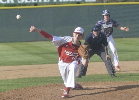 Austin’s Jack Dankert fires a pitch against Red Wing in Seltz Field Tuesday. Rocky Hulne/sports@austindailyherald.com