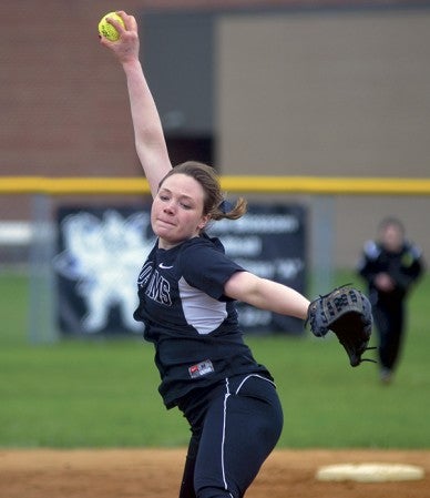 Blooming Prairie’s Elly Strunk pitches for the Awesome Blossoms against Randolph in BP Thursday. Rocky Hulne/sports@austindailyherald.com