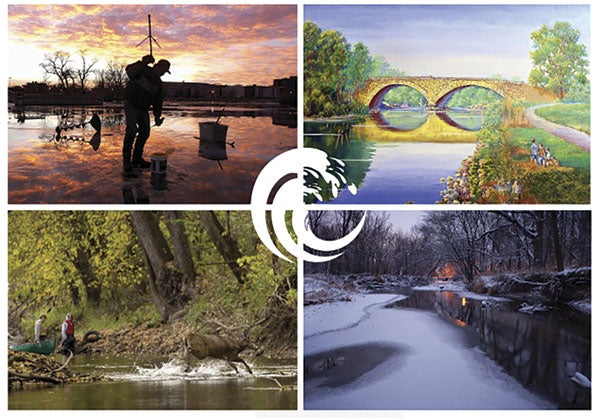 These four pieces are a few of the more than 50 submitted art pieces featuring scenes from the Cedar River Watershed that will be on display in a gallery that opens Friday night at the Austin ArtWorks Center. Photos provided