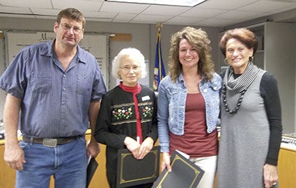 15 years of service. Pictured Left to Right: Chris Eastvold, Dorothy Meyer, Becky Freden and Commissioner Glynn Not pictured: Duane Felt, Brieana Leif, Steve Sandvik, Bruce Hemann, Shar Nelson, Peter Werner, Rosie Ramos and Darcee Brooks.