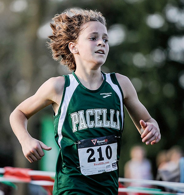 Pacelli’s Kayla Christopherson nears the finish during the Austin Invitational this season. Herald File Photo
