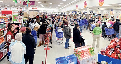 This panoramic shows a long, winding line at Shopko after the store opened late Thursday afternoon for Black Friday. 