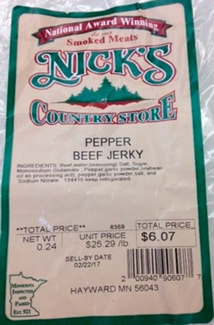 A consumer advisory has been issued for Nick’s Meats peppered beef jerky for lead shot found in the product. Photo provided