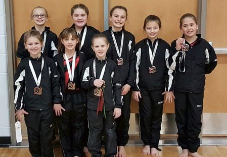 The Austin gymnastics Team 3 took third place in the lower division at River Falls this past weekend. Photo Provided