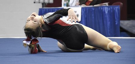 Paige Raymond performs during the floor exercise of the Minnesota Class A State Gymnastics Meet Friday at the Sports Pavillion at the University of Minnesota. Rocky Hulne/sports@austindailyherald.com