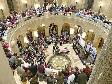 Over 1,000 Minnesota Catholics join together in the rotunda of the Minnesota State Capitol for a send-off prayer following a day of advocacy with lawmakers.